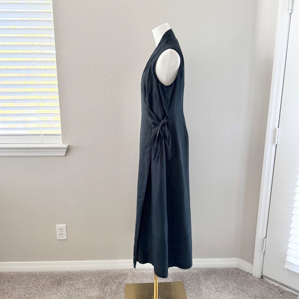J. Jill 100% Silk Wrap Maxi Dress Crinkle Black Minimalist Goth Old Money S EUC - Picture 6 of 13